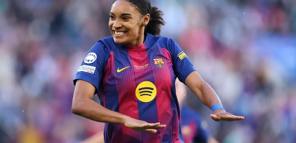 Barcelona player celebrating a goal on the field