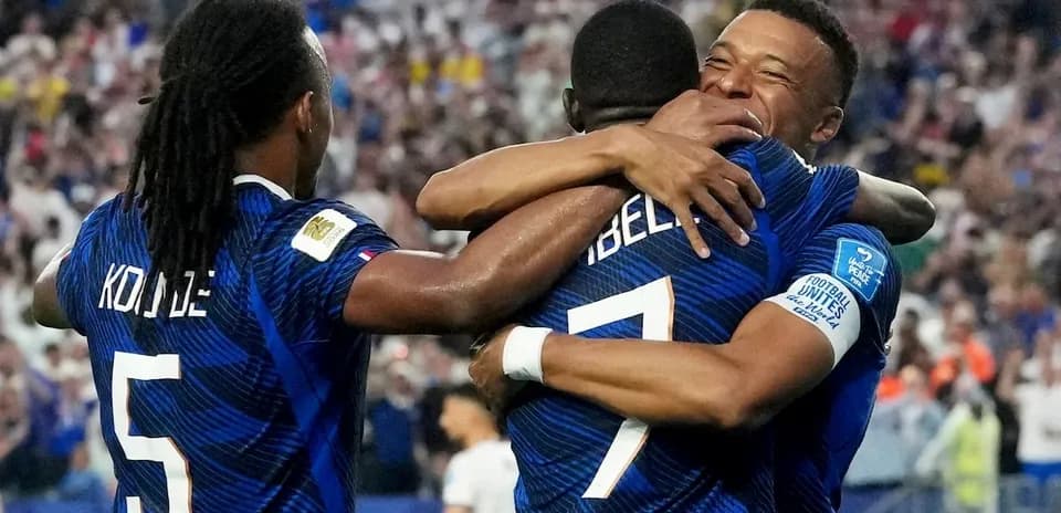 France players celebrating a goal in match