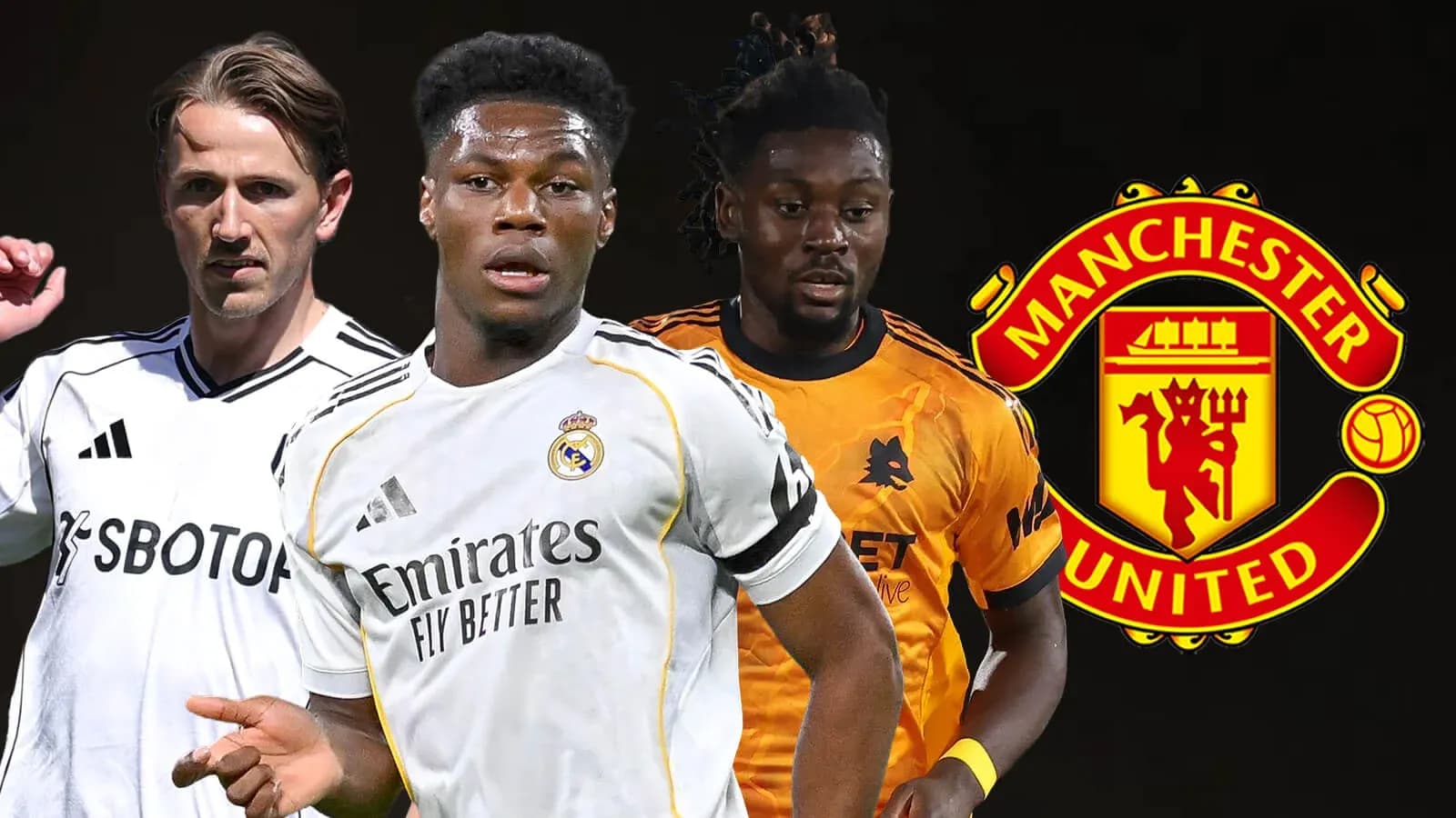 Three football players with Manchester United logo