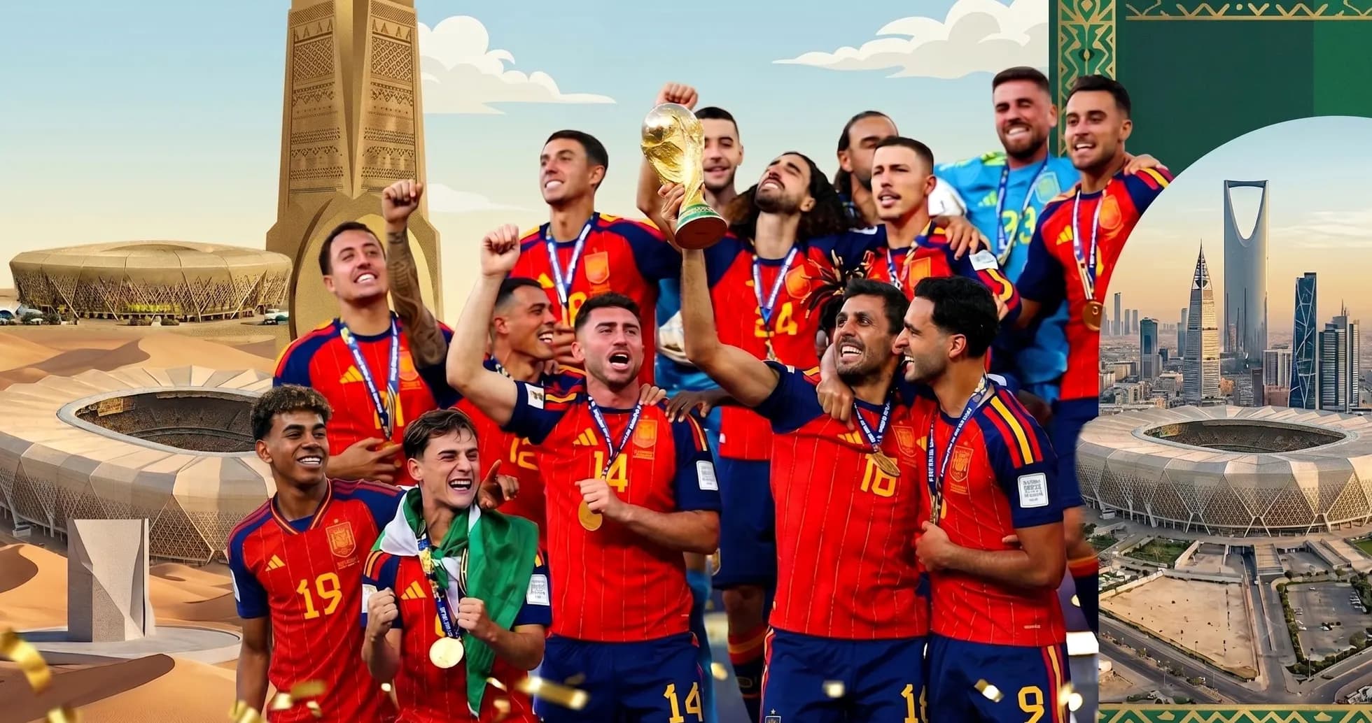 Spain team celebrating FIFA World Cup victory