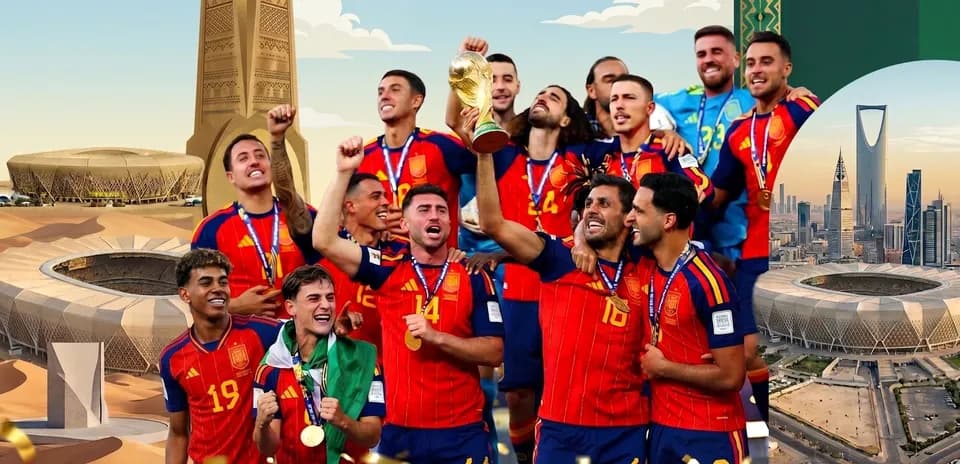 Spain team celebrating FIFA World Cup victory