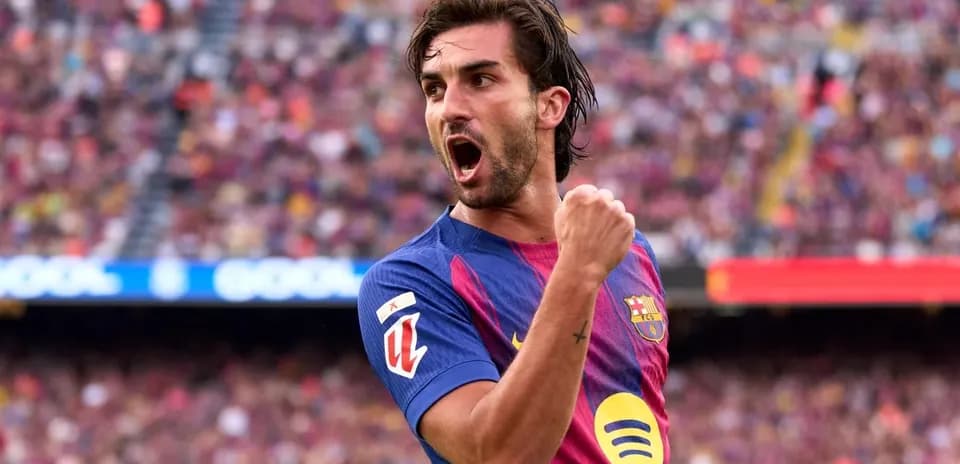 Barcelona player celebrating a goal on the pitch