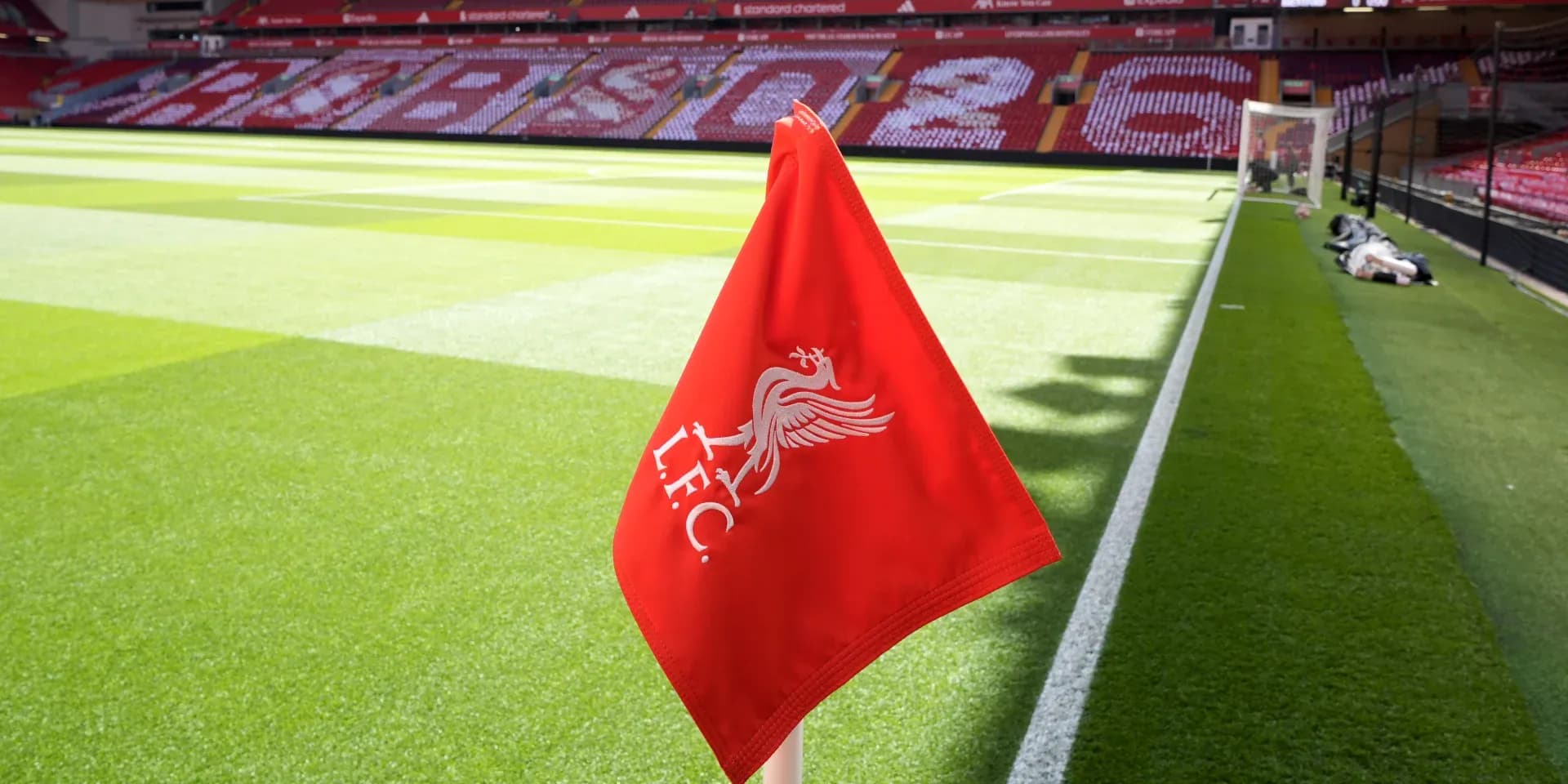 Liverpool FC corner flag at Anfield stadium
