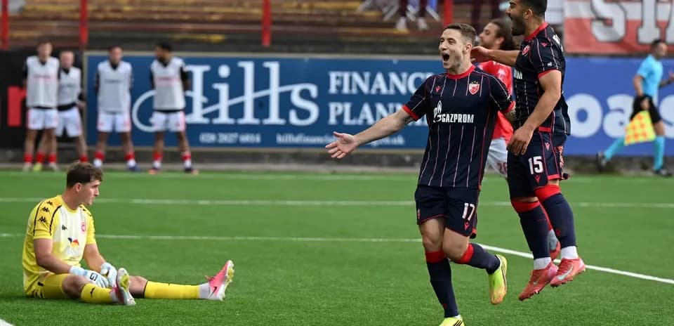 Players celebrating goal during FK Crvena Zvezda match