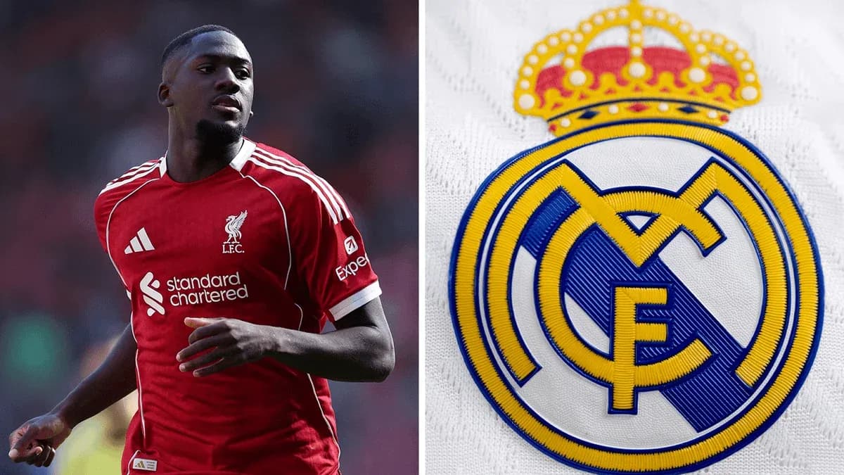 Player in Liverpool kit next to Real Madrid logo