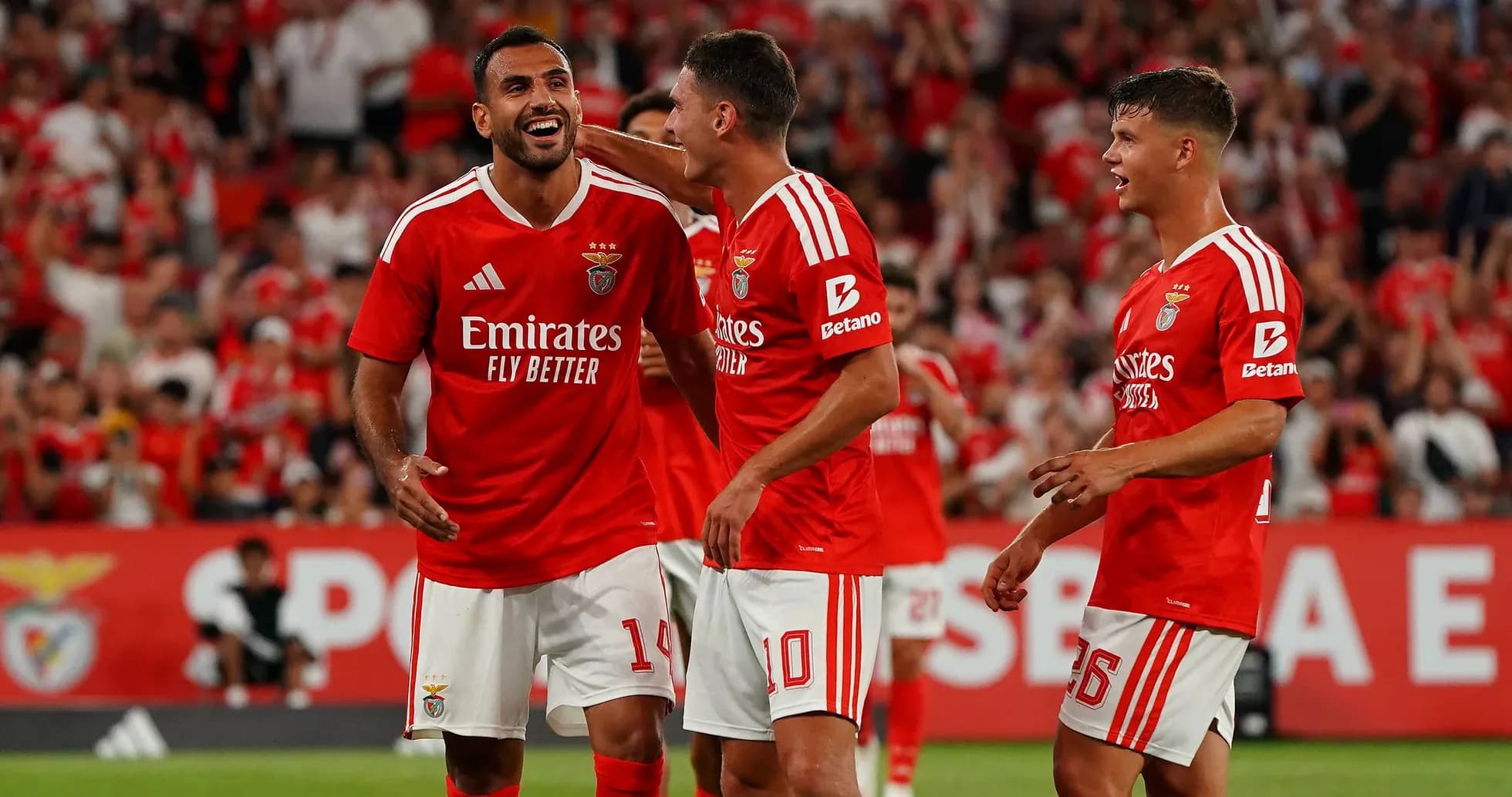 Benfica players celebrating during UEFA match