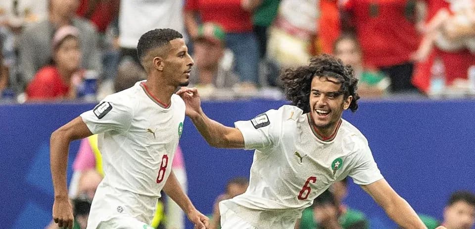 Moroccan players celebrating a goal during match