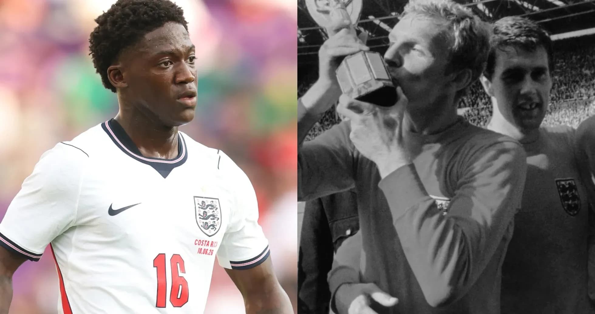 Current and historic England players in football action