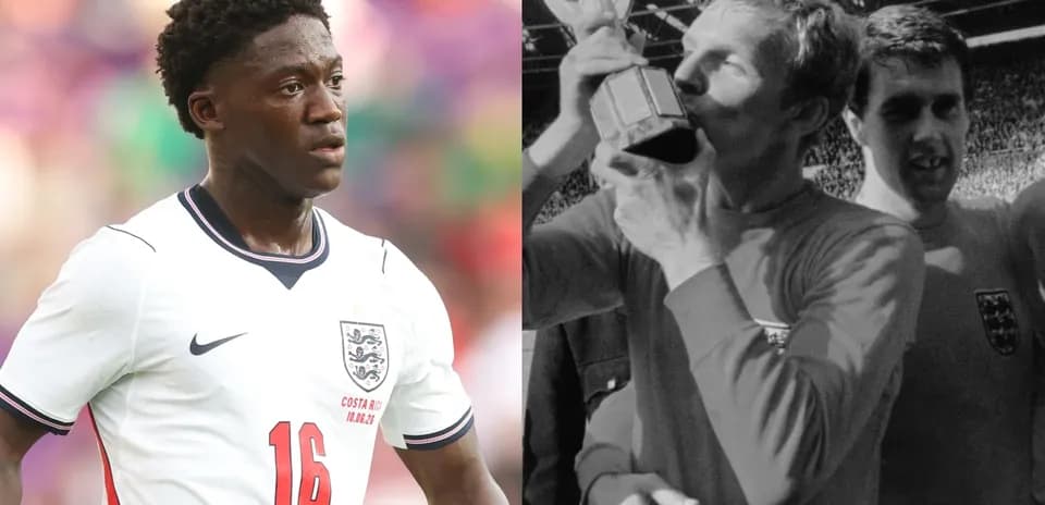 Current and historic England players in football action