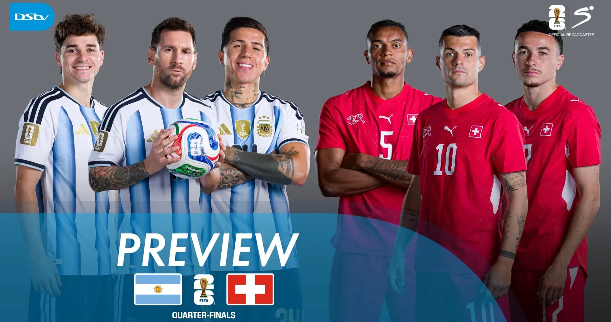 Argentina and Switzerland players posing for quarter-finals preview