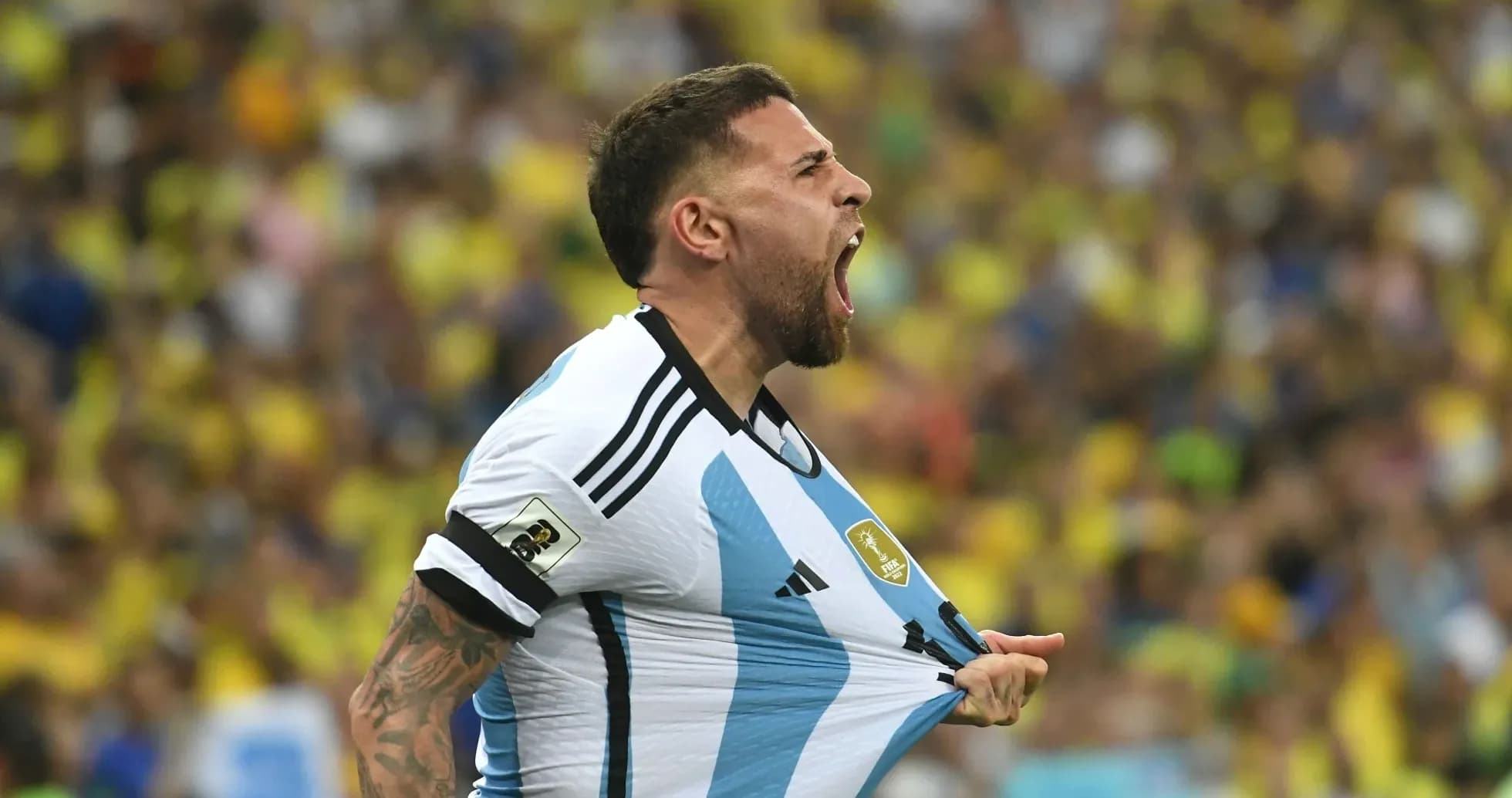 Player celebrating passionately after scoring a goal