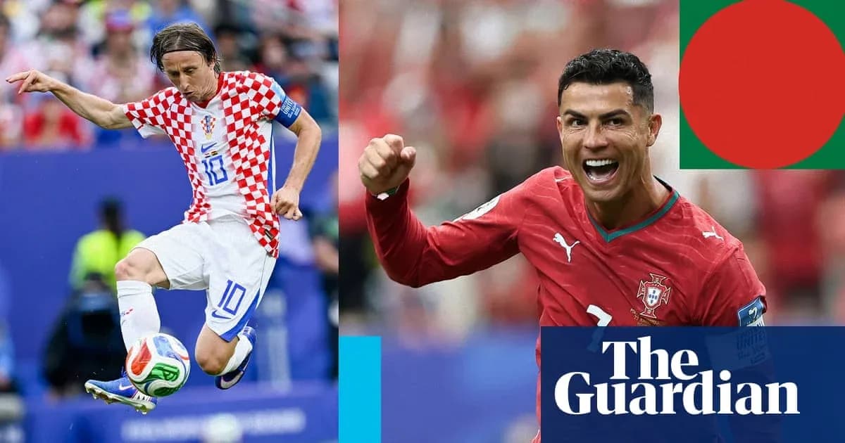 Luka Modric dribbling and Cristiano Ronaldo celebrating