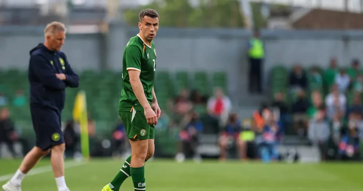 Ireland player on field with coach in background