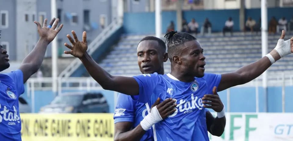Enyimba players celebrating a goal during match