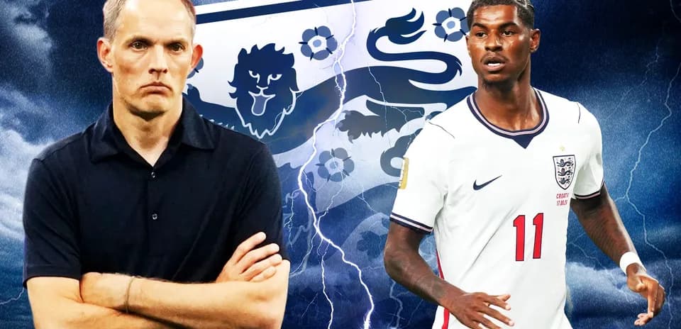 Manager and player with England flag background