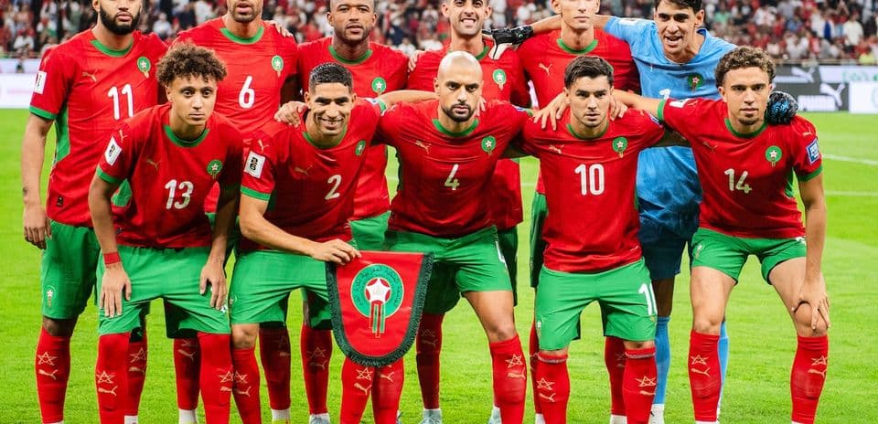Morocco team posing before World Cup match