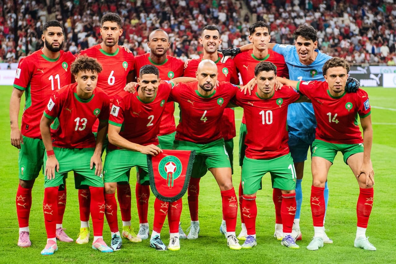 Morocco team posing before World Cup match
