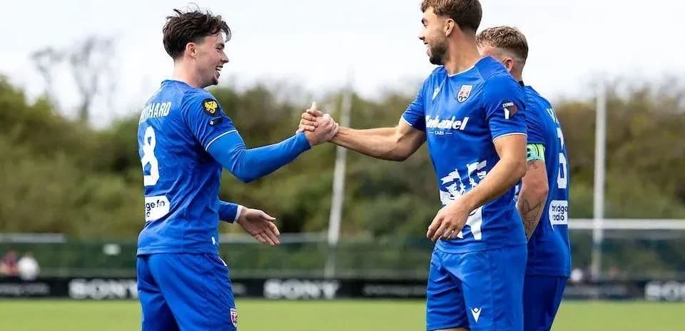 Players celebrating with handshake during training session