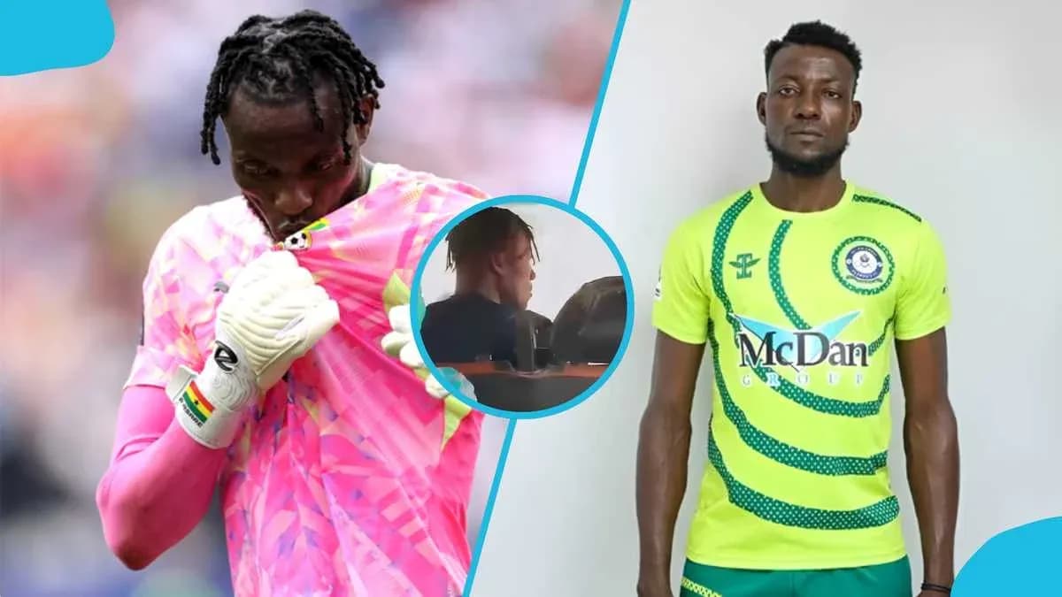 Goalkeeper in pink kit and player in green jersey