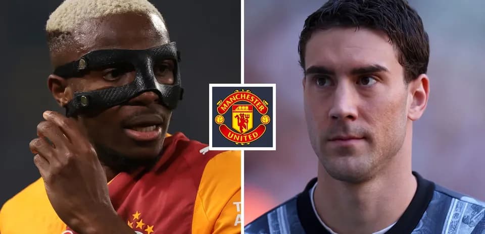 Two players from Galatasaray and Manchester United facing each other
