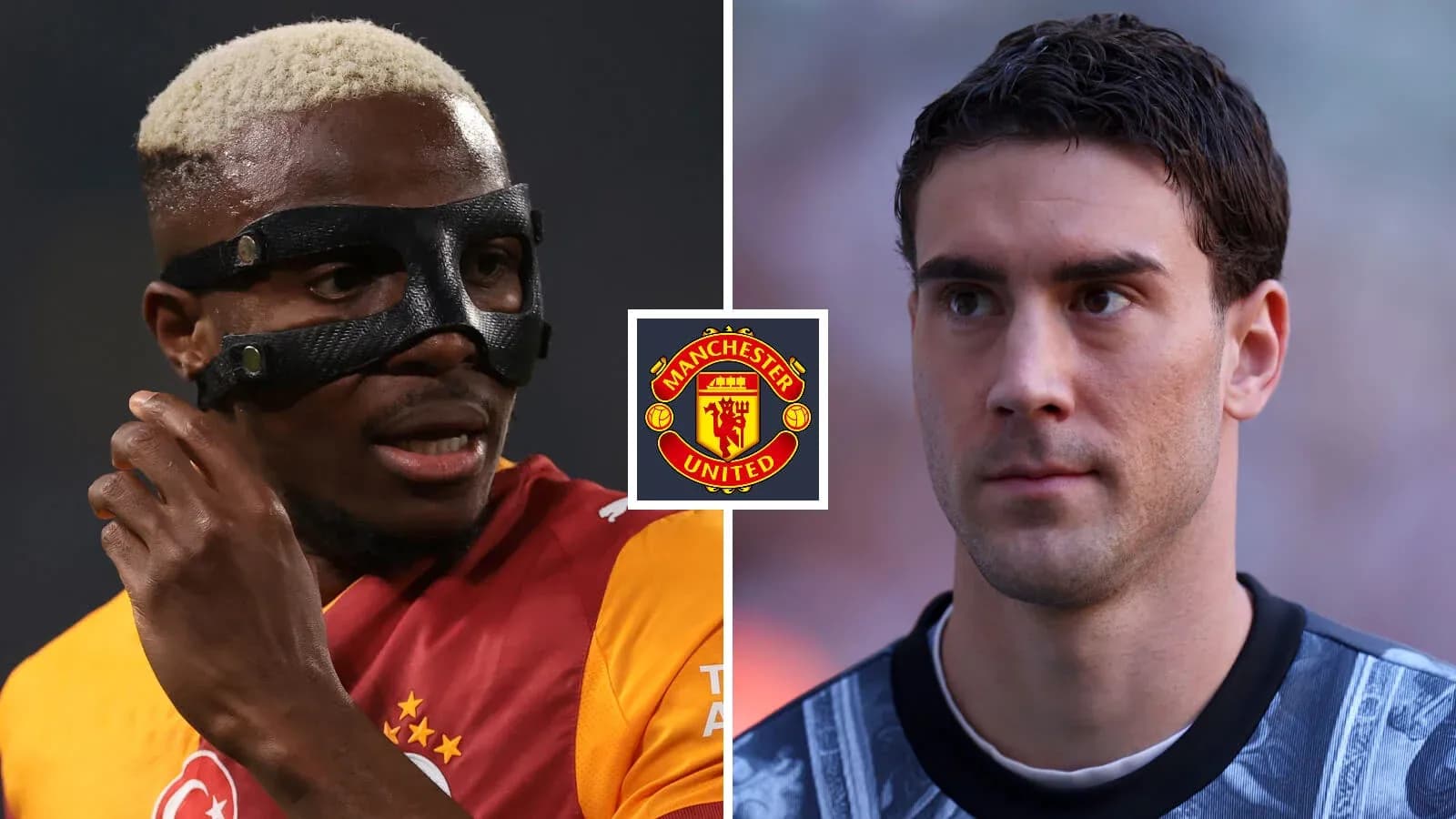 Two players from Galatasaray and Manchester United facing each other