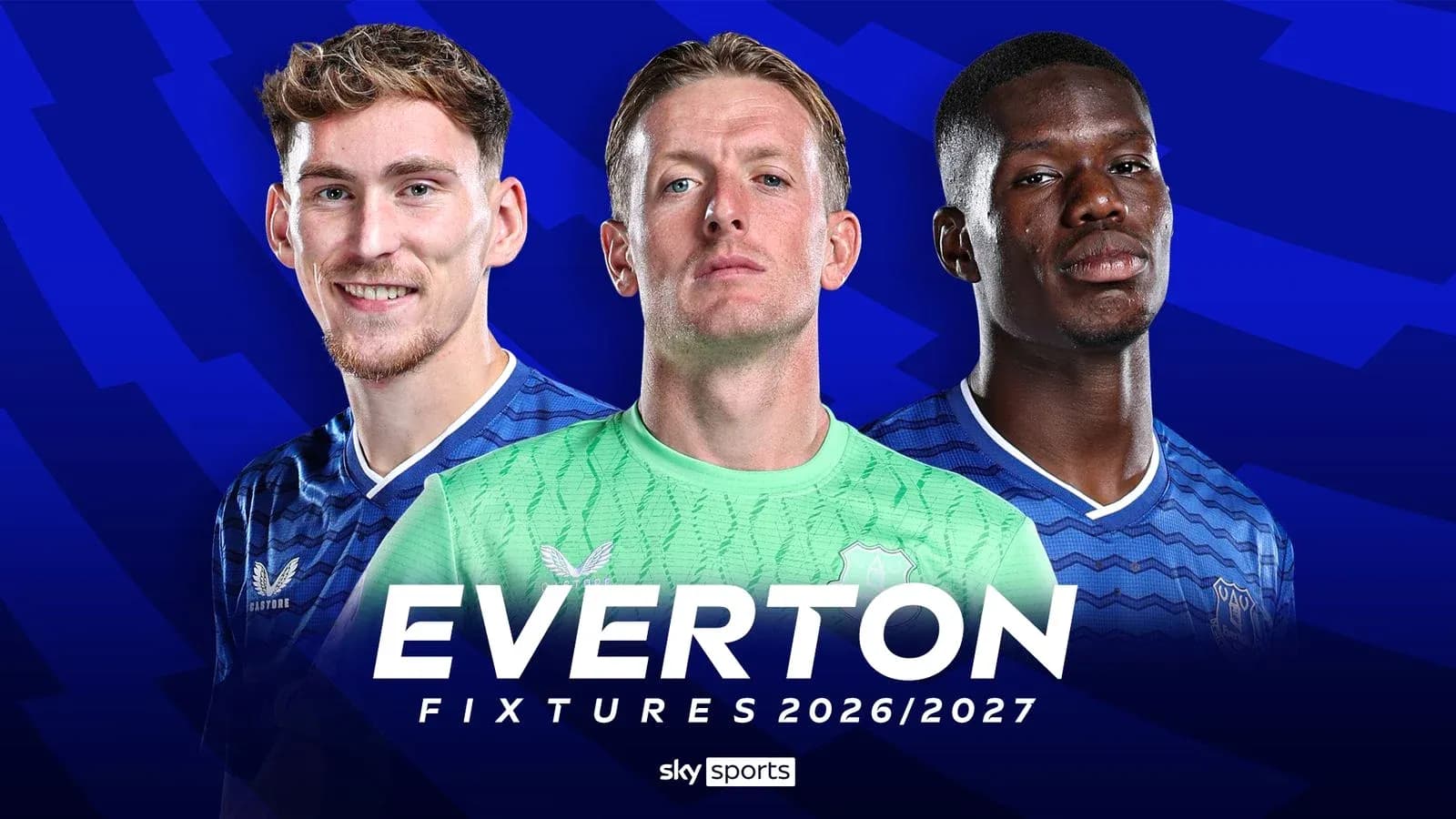 Everton players posing for 2026/2027 fixtures announcement