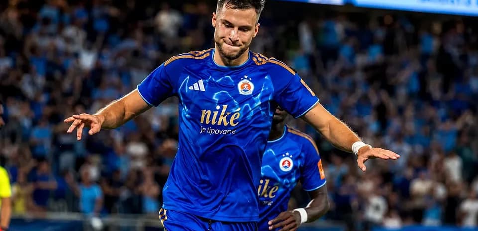 Slovan Bratislava player celebrating a goal