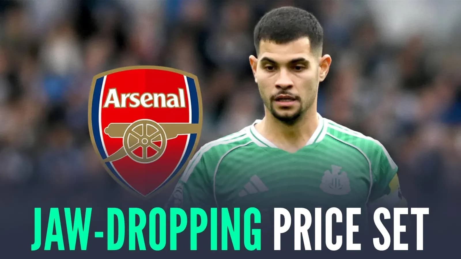 Goalkeeper in green kit with Arsenal logo backdrop