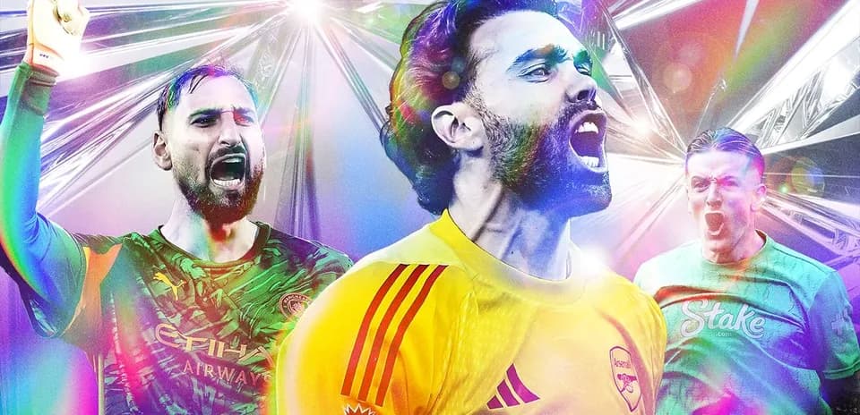 Three goalkeepers celebrating in vibrant graphic design