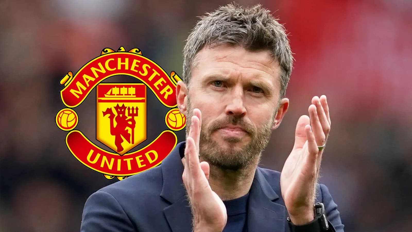 Coach applauding with Manchester United logo background