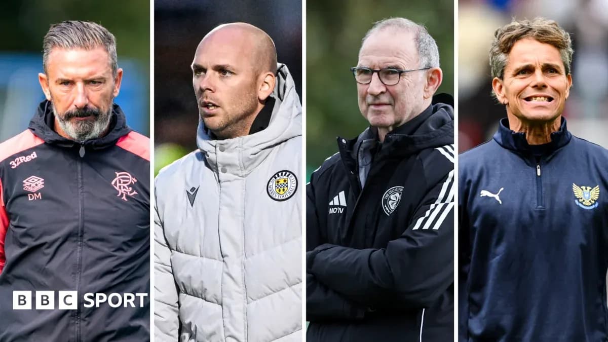 Four football managers during a match day