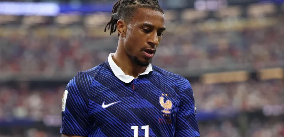 Player in France jersey during match action