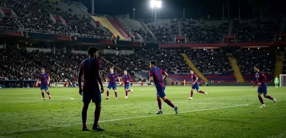 FC Barcelona players during a night match at stadium