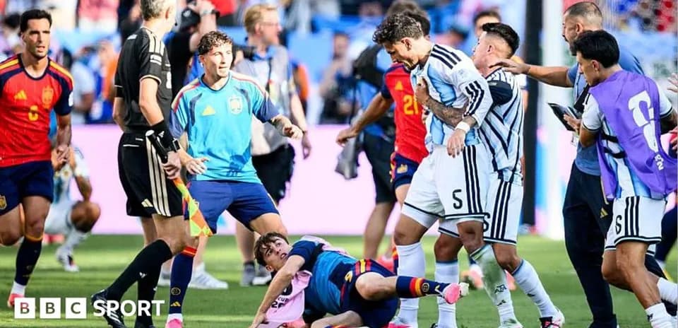 Players from Argentina and Spain involved in confrontation