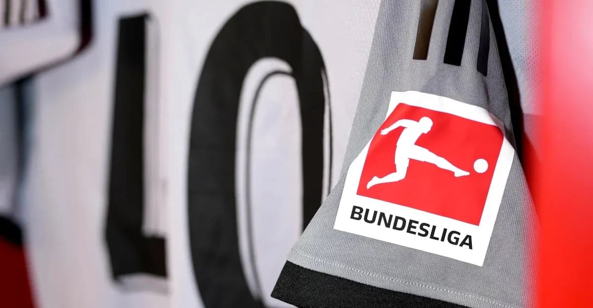 Close-up of Bundesliga logo on jersey sleeve