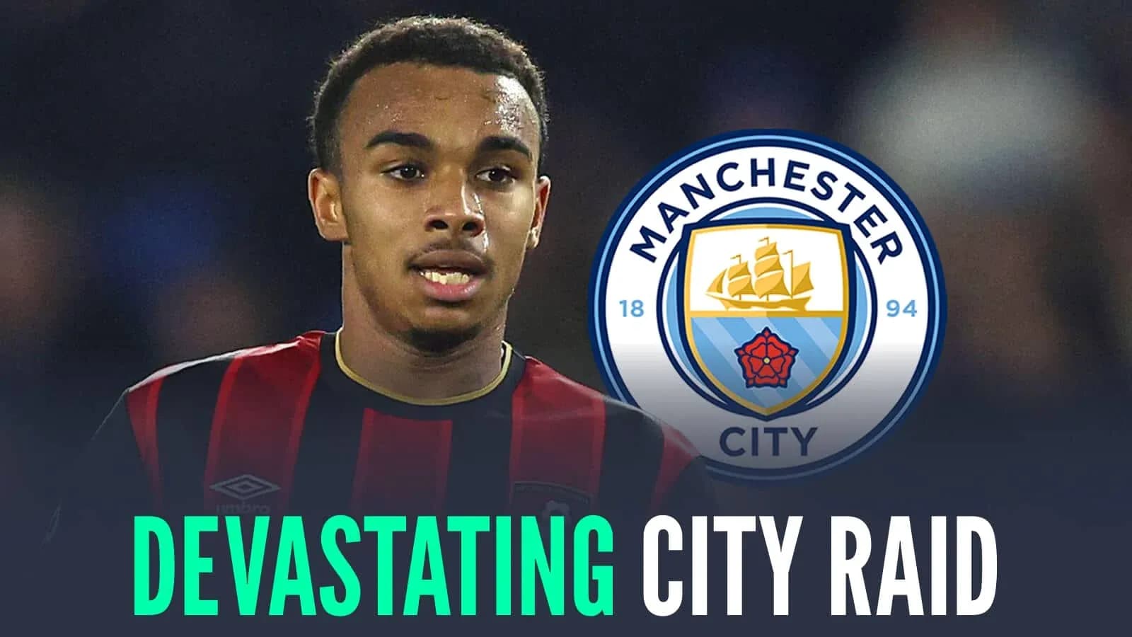 Player in jersey with Manchester City logo background