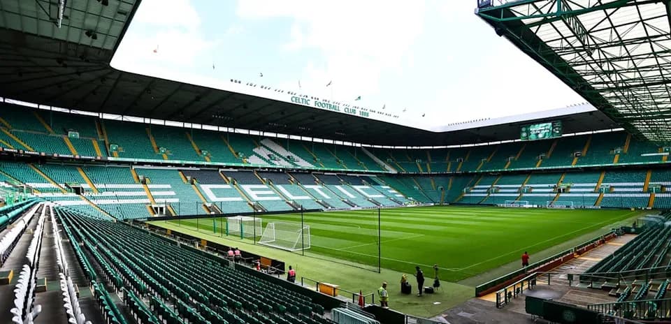 Celtic Park stadium with empty seating and pitch
