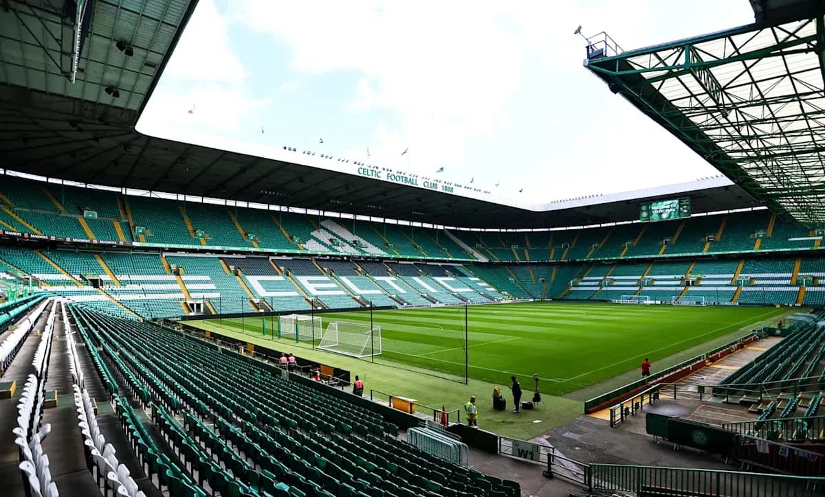 Celtic Park stadium with empty seating and pitch