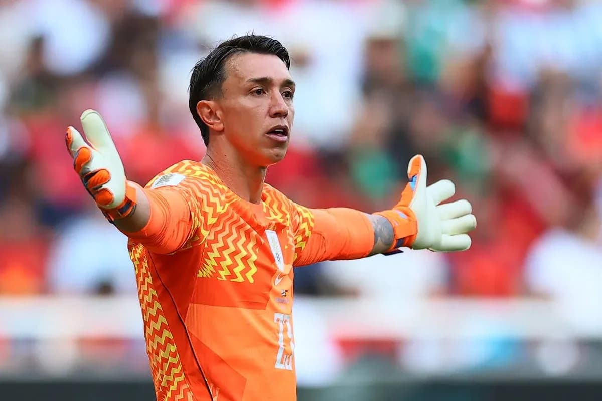 Goalkeeper directing play during a soccer match