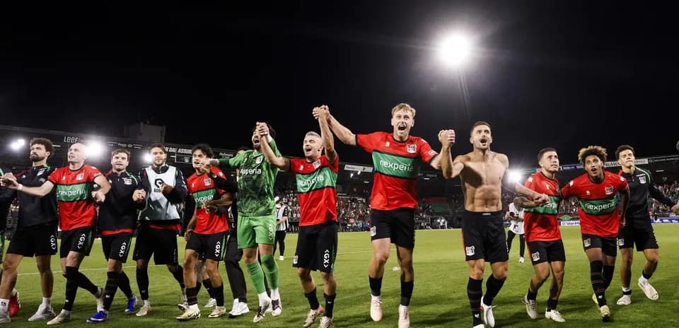 NEC Nijmegen players celebrating victory