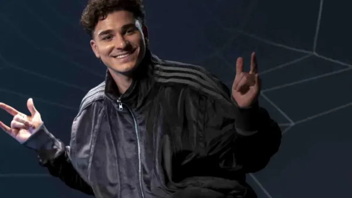 Person smiling and making hand gestures