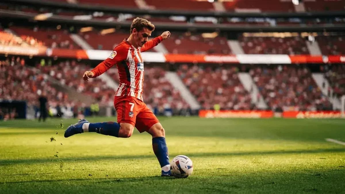 Player kicking ball on stadium field during match