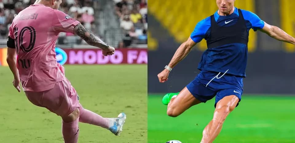 Lionel Messi and Cristiano Ronaldo playing soccer