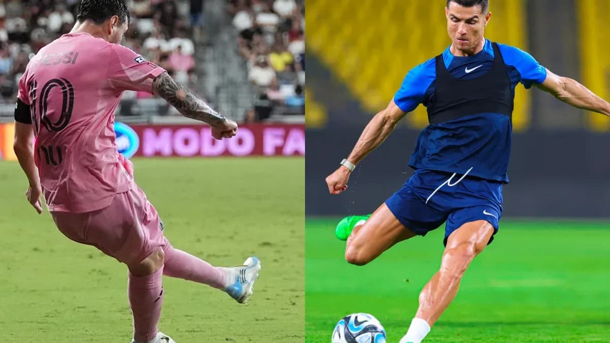 Lionel Messi and Cristiano Ronaldo playing soccer