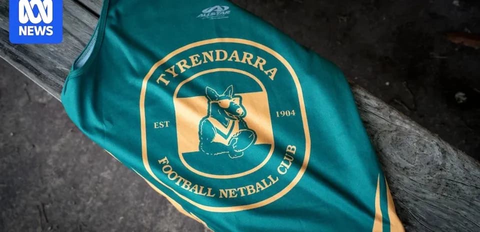 Tyrendarra Football Netball Club jersey on wooden bench