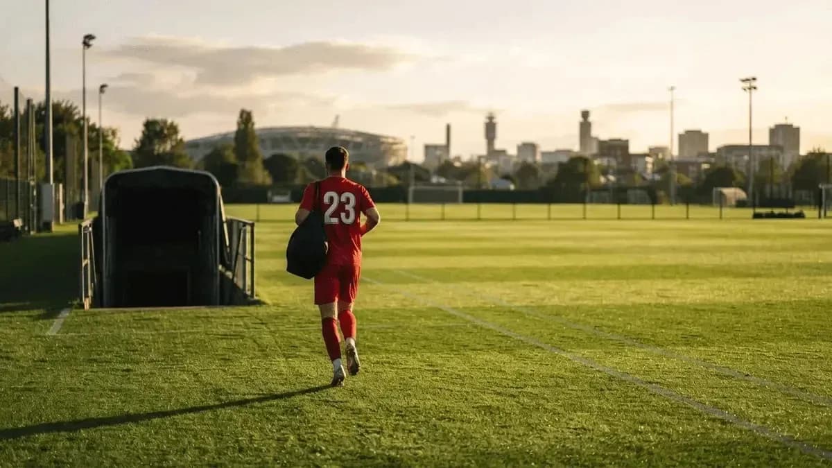 Player in red jersey walking off the pitch