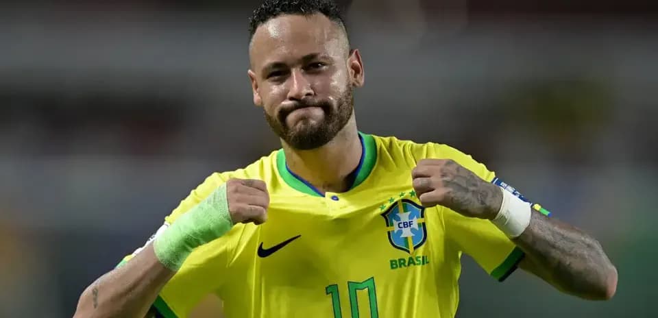Neymar celebrating in Brazil jersey