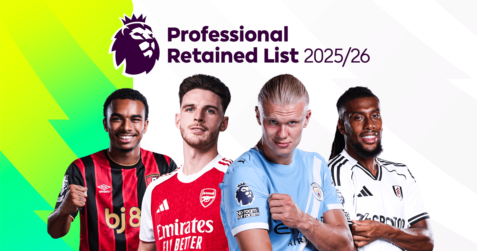 Four football players showcasing their club jerseys