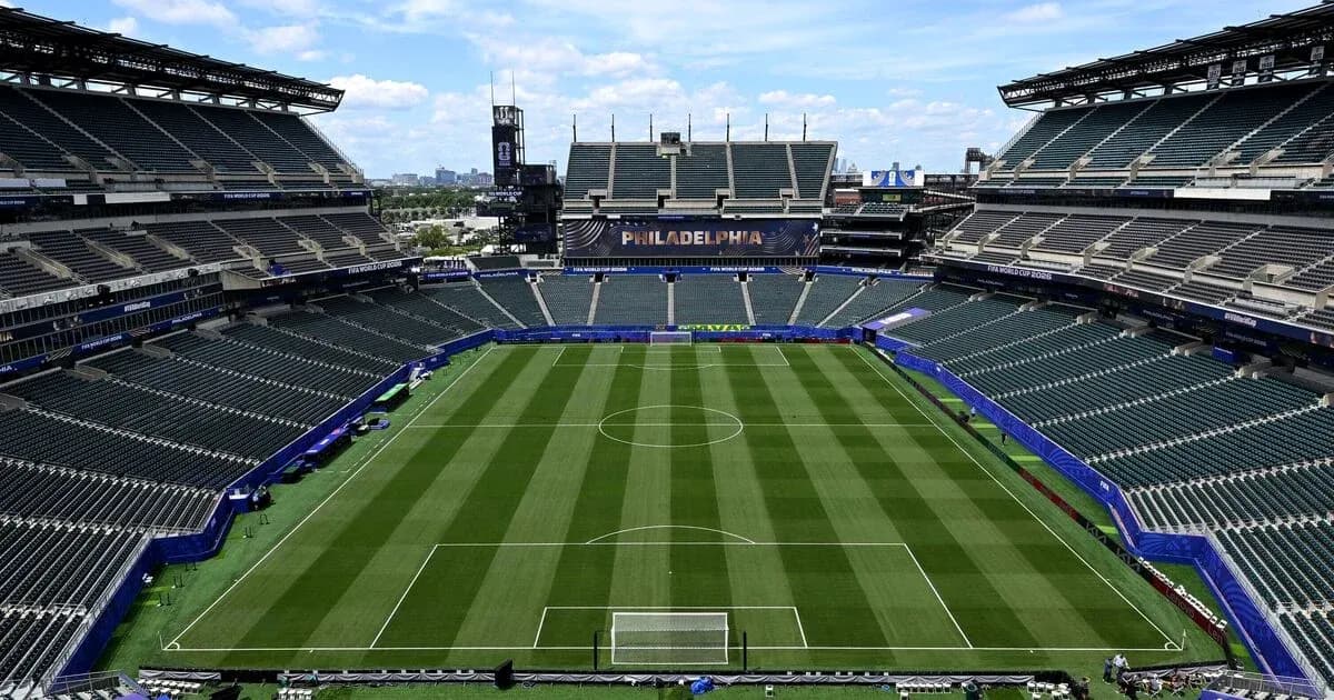 Empty stadium with soccer field and seating