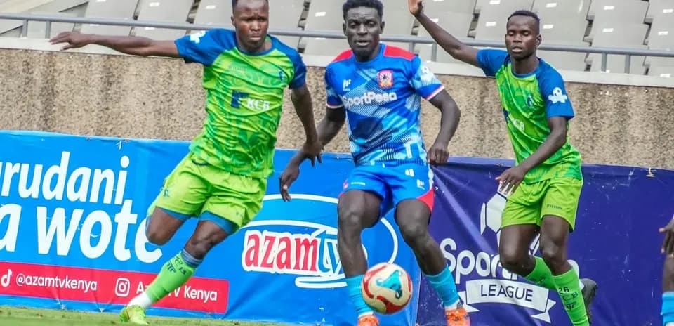 Shabana player dribbling against KCB defenders